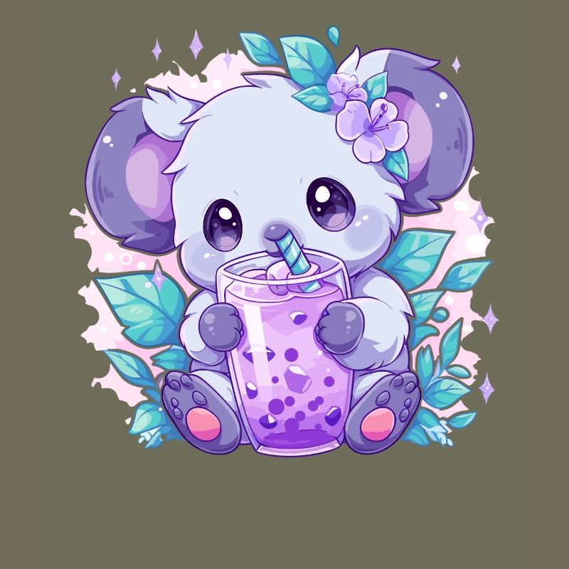 Kawaii Koala Drinks Boba Bubble Tea Chibi
