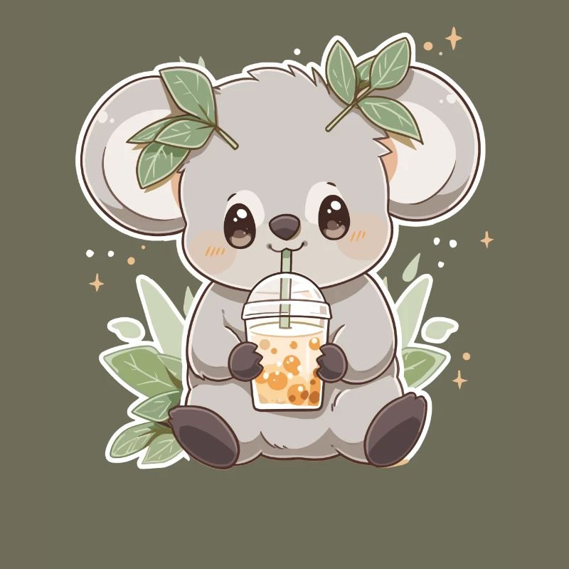Kawaii Koala Drinks Boba Bubble Tea Chibi