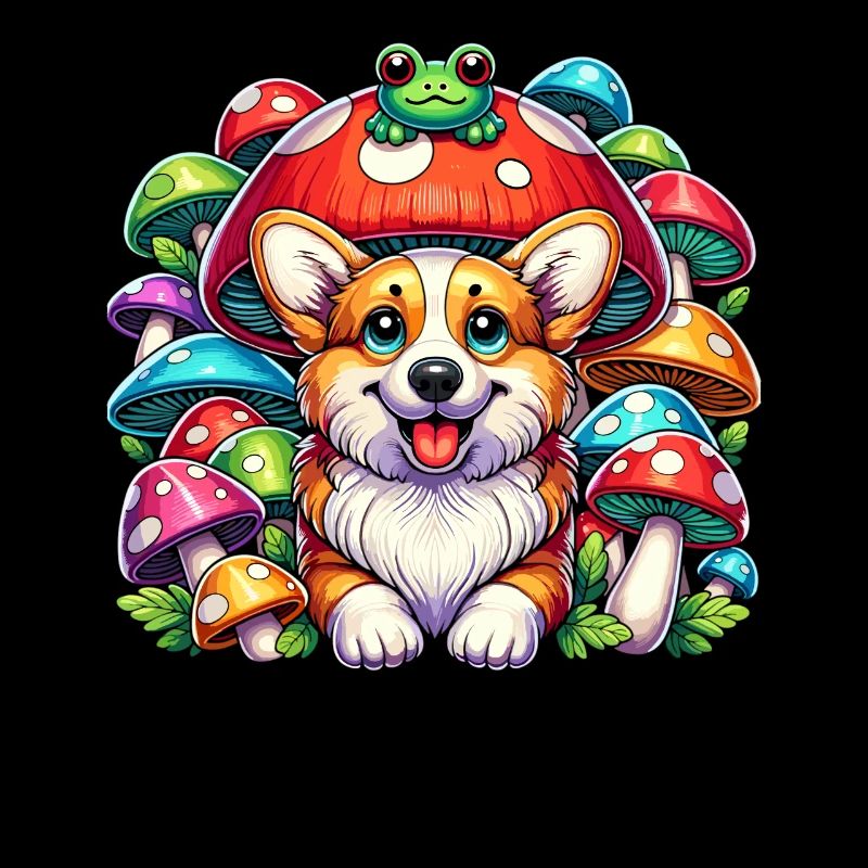Cottagecore Corgi and Frog Fantasy Forest