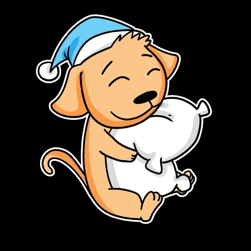 Chien avec oreiller et bonnet somnolent