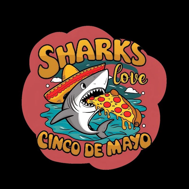 requin nageur avec chapeau mexicain et pizza