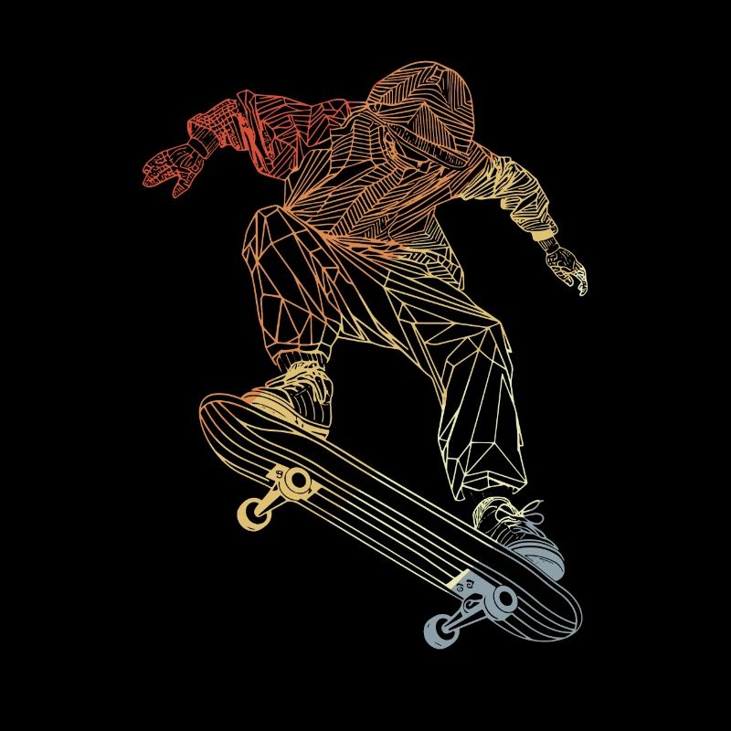 Skateboarder Line Art Retro