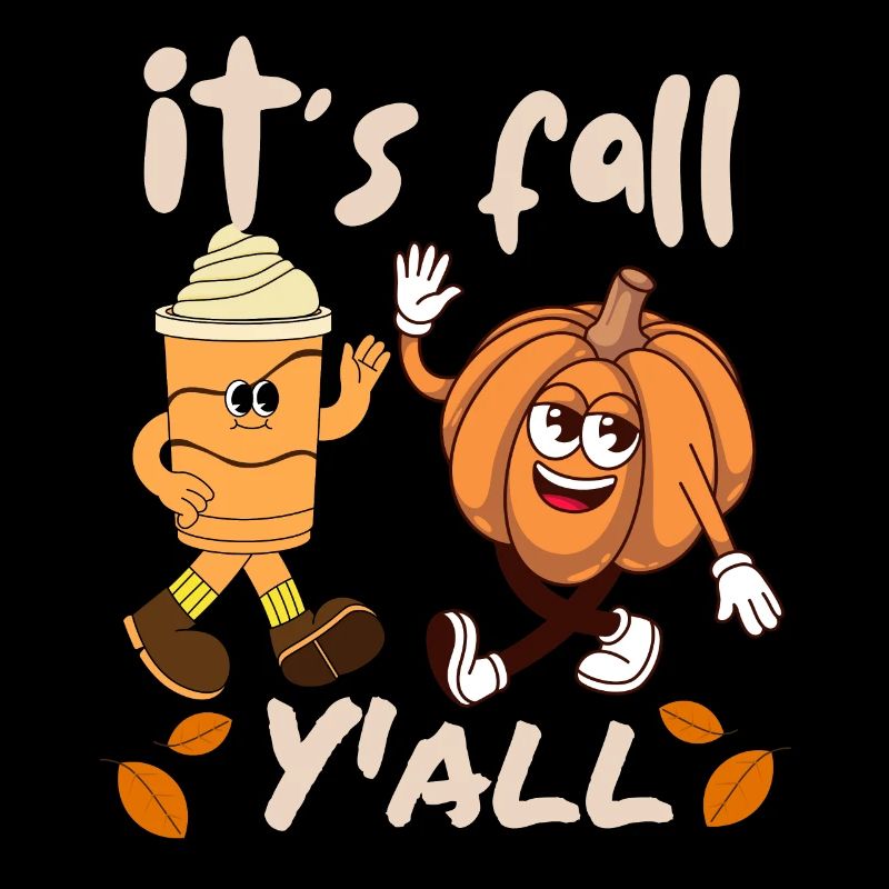 Retro cartoon pumpkin spice latte it's fall y'all
