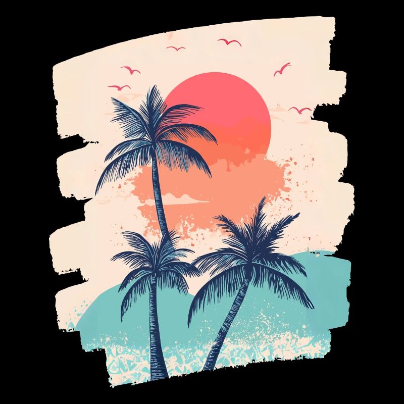 Plage Palmiers Coucher de soleil Été
