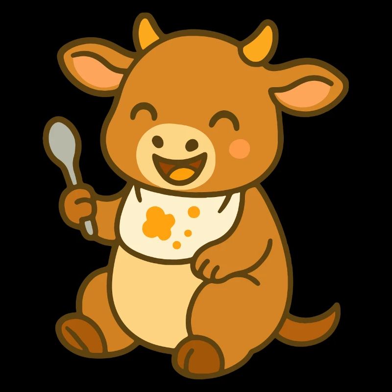 Kälbchen mit Lätzchen und Futterfreude