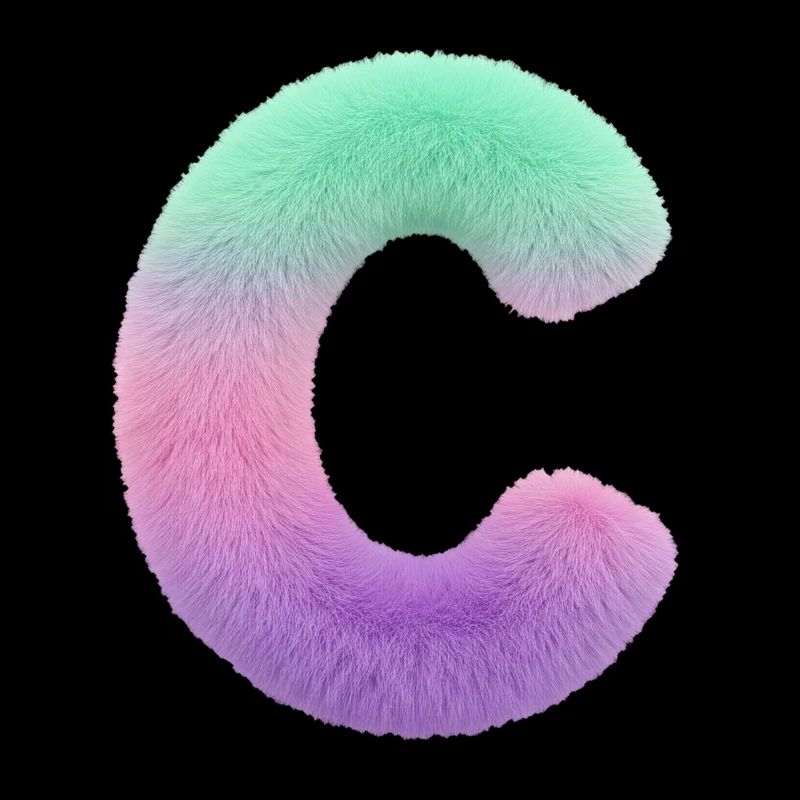 Lettre C aspect fourrure et dégradé de couleurs