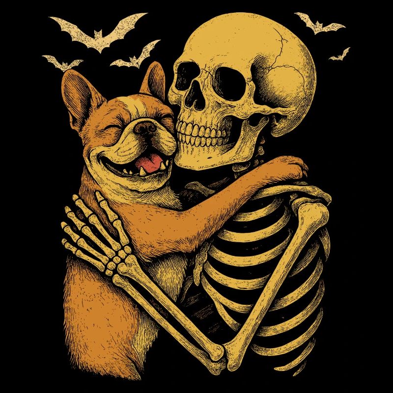 French Bulldog Hug Skeleton