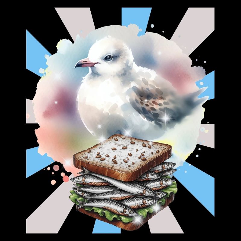 Fish and Seagull Sandwich Illustration