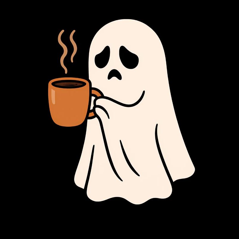 Scary ghost with coffee cup