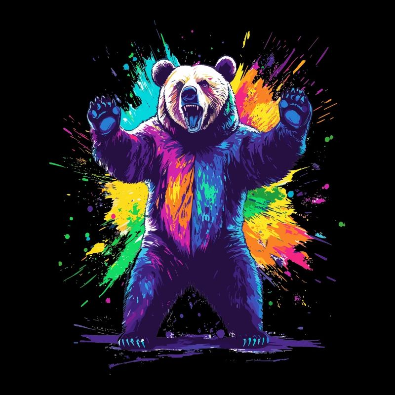 Bär mit bunter Farbexplosion