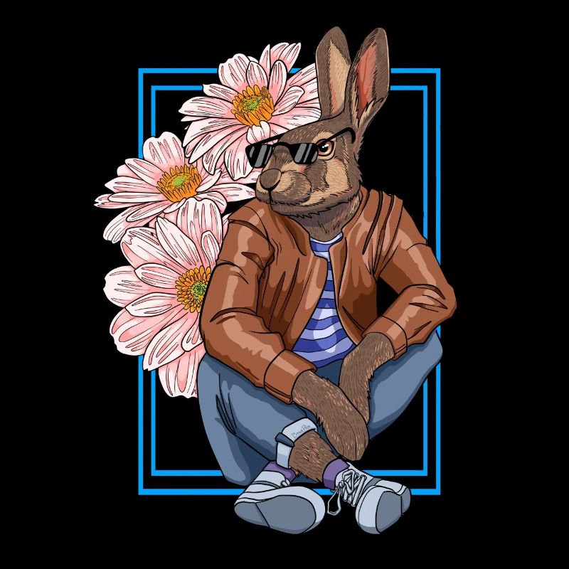 Personnage de lapin élégant avec des fleurs