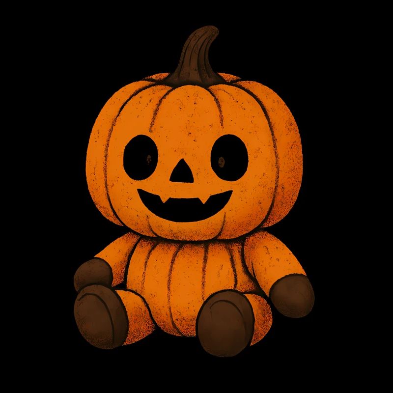 Cuddly pumpkin plush with a laughing face