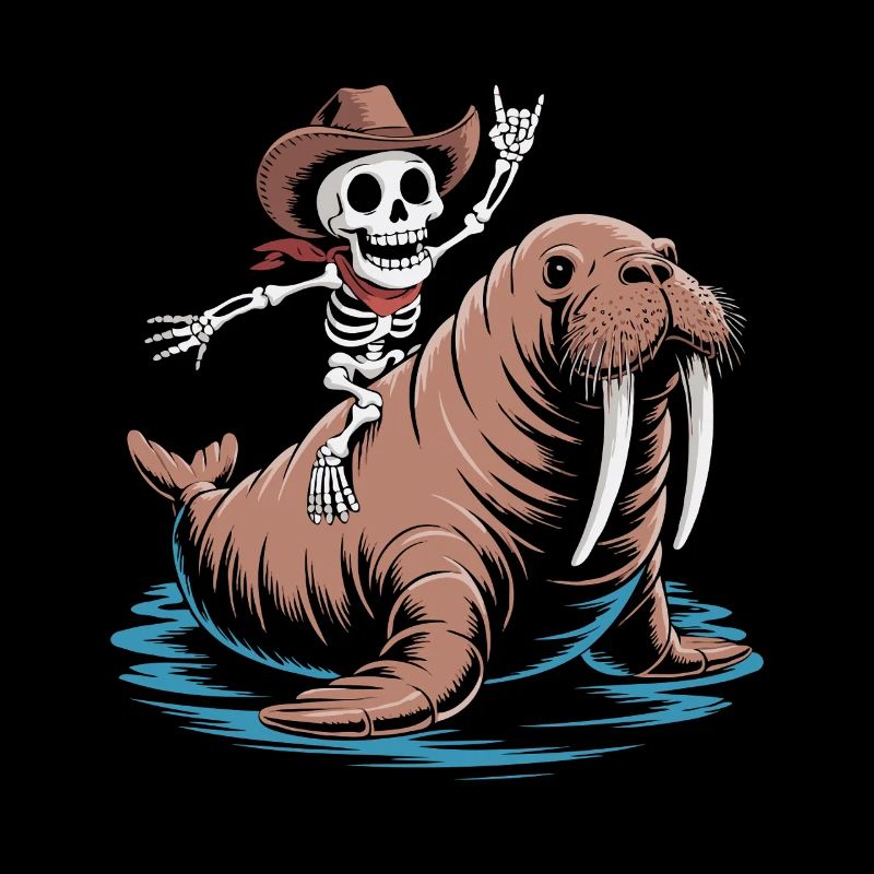 Skelettcowboy auf Walross