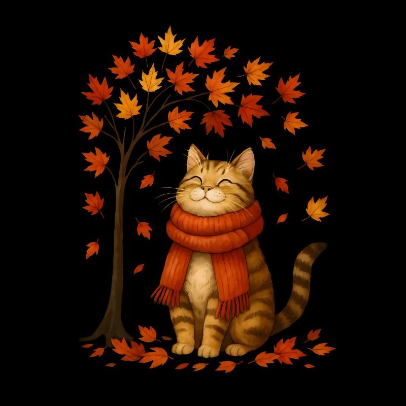 Autumn cat with red scarf