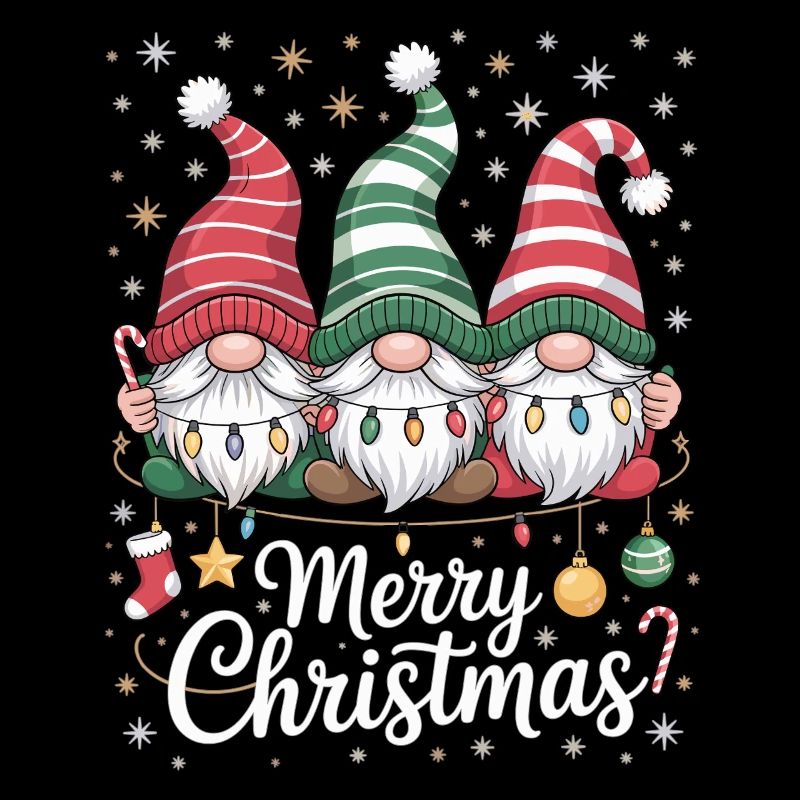 Three Gnomes with Hats - Merry Christmas