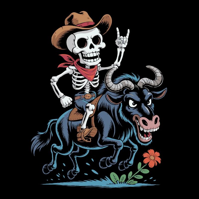 Squelette Cowboy Rodéo sur Gnous