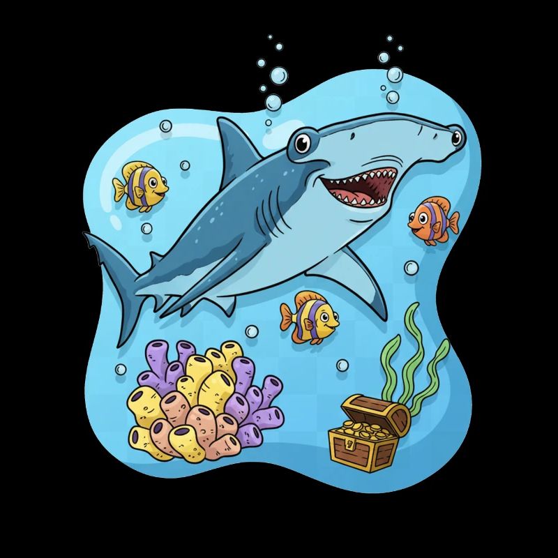 Cartoon Style Hammerhead Shark In Ocean
