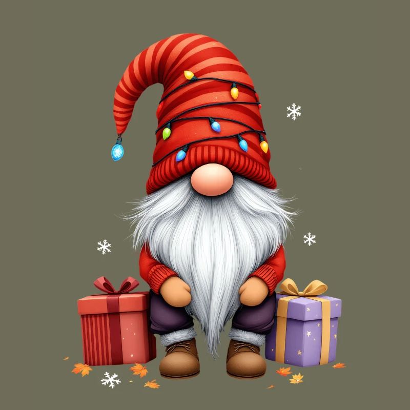 Weihnachtswichtel Mit Lichterkette Und Geschenken