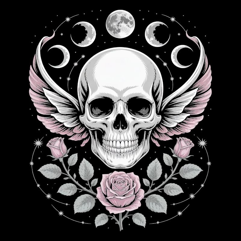 Gothic Totenschädel mit Mondphasen und Rosen Design