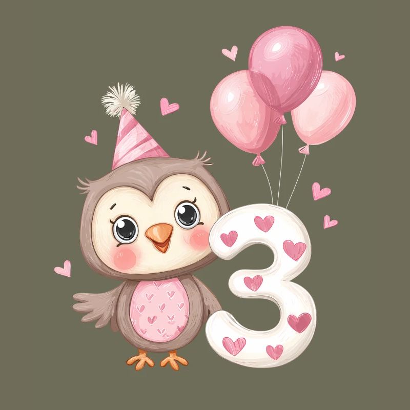 Eule zum dritten Geburtstag mit Luftballons