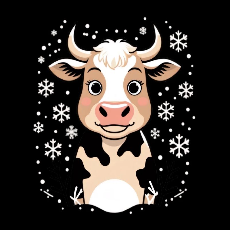 Winterkuh mit Schneeflocken