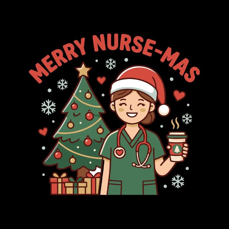Christmas Nurse Cartoon with Tree