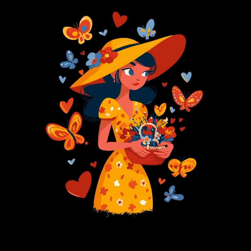 Fée du printemps avec panier de fleurs