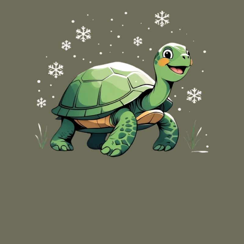 Grüne Schildkröte mit Schneeflocken