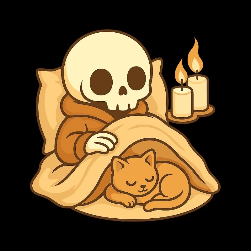 Schlafendes Skelett – Cozy Katze Sleep