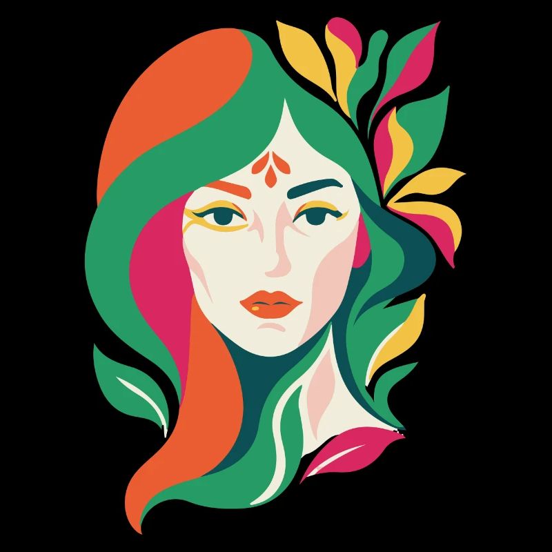 Portrait floral abstrait vibrant d'une dame