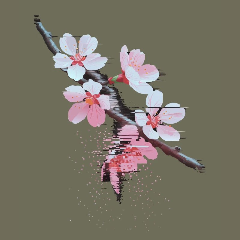 Cherry Blossoms Glitch Art Branch