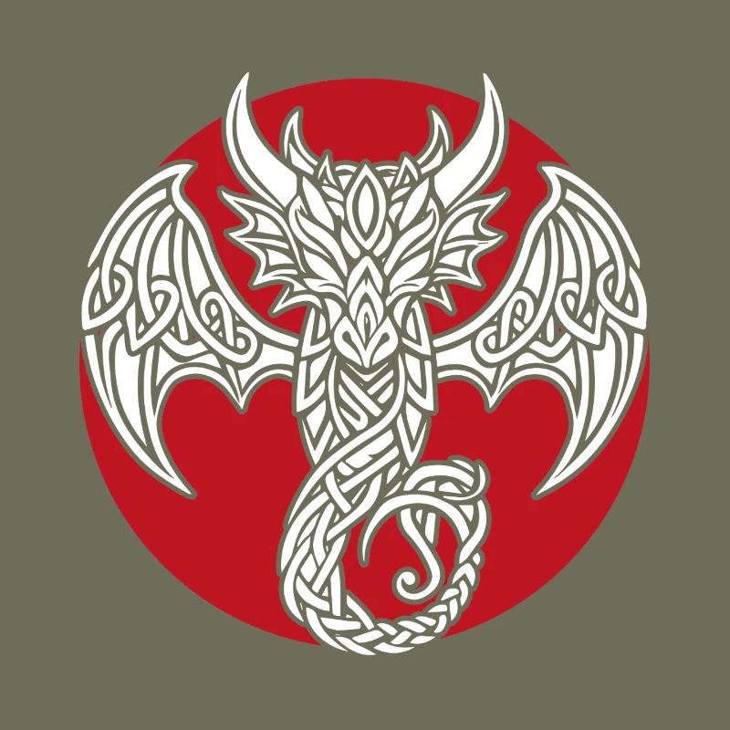 Weißer keltischer Drache auf Rot