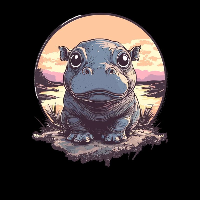 Illustration de l’hippopotame au coucher du soleil