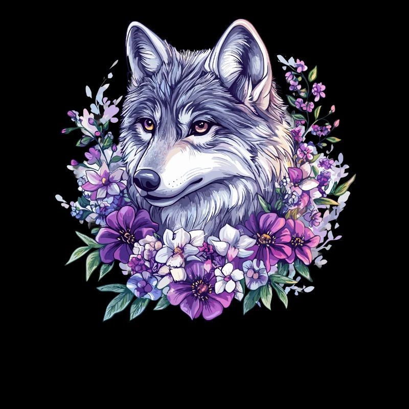 Loup fleur dans un cadre aquarelle