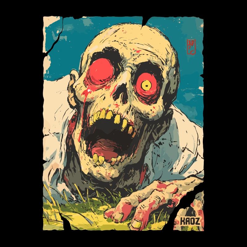 Visage de crâne de zombie avec horreur à l’œil rouge