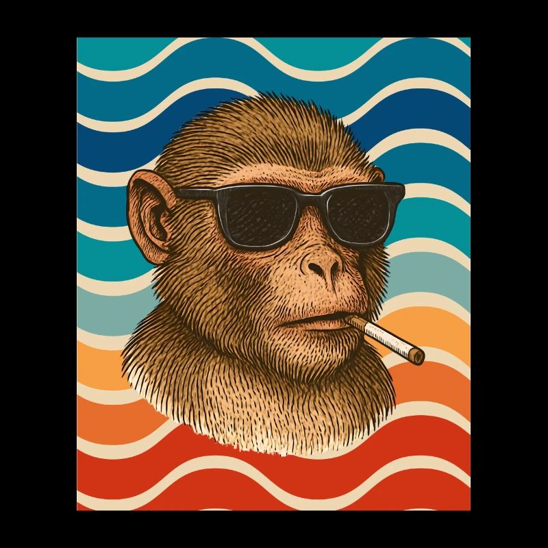 Sunglasses monkey in retro wave pattern