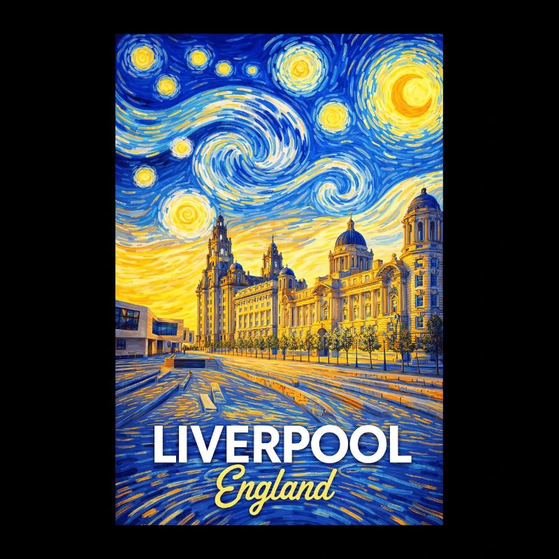 Liverpool, Angleterre, silhouette à la Van Gogh