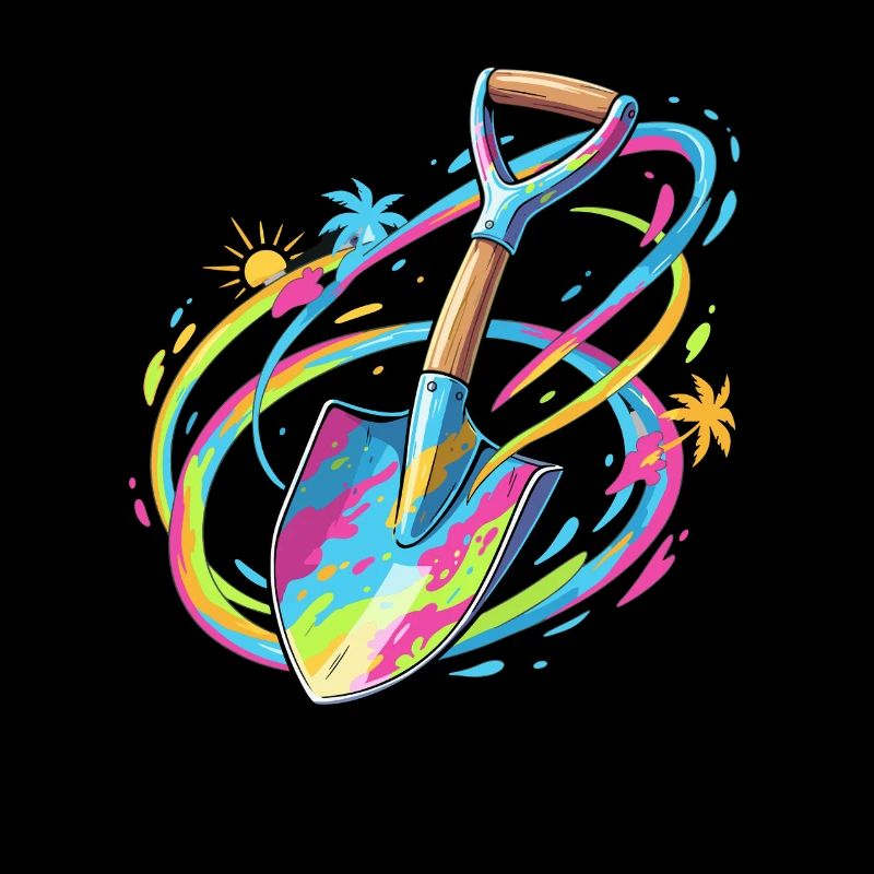 Illustration de pelle de jardin avec explosion de couleurs