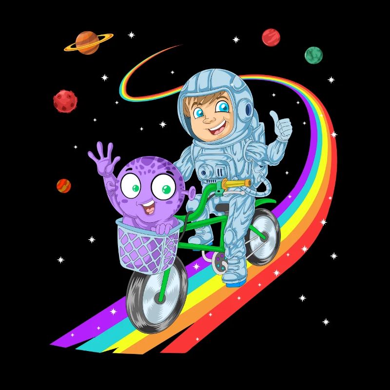 Garçon faisant du vélo avec une chemise extraterrestre