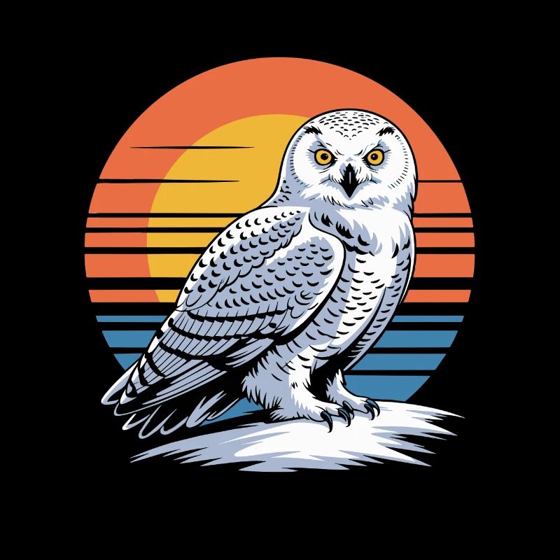  Schneeeule Vor Retro Sonnenuntergang Eule