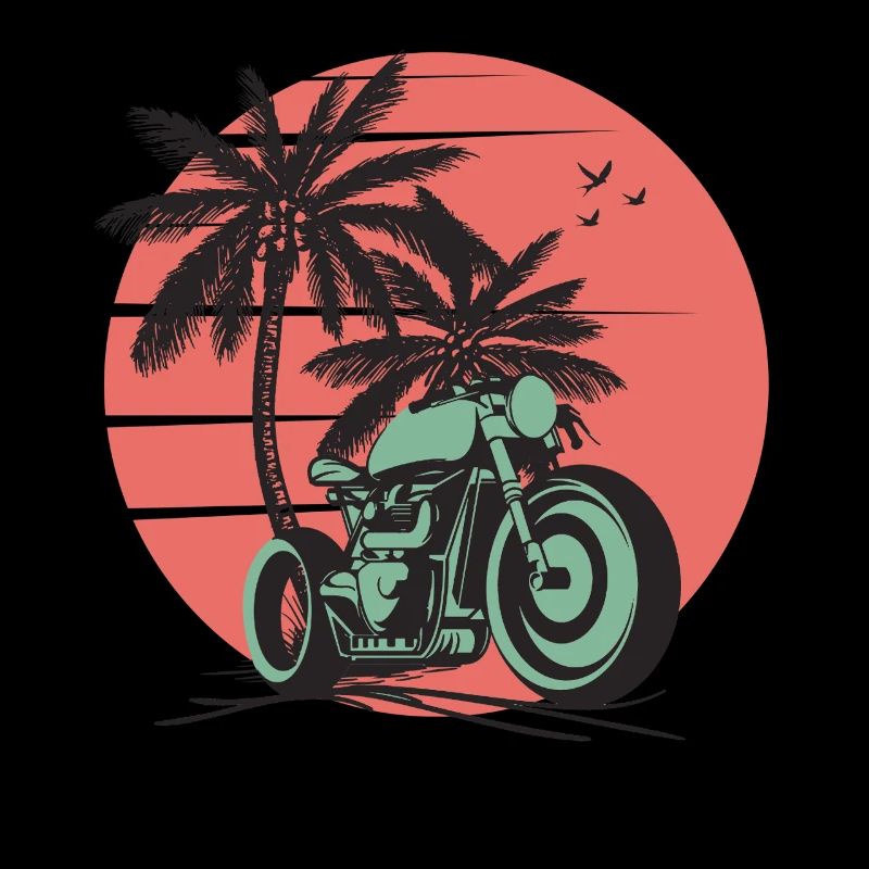 Retro Sunset Palm Motorcycle Ride