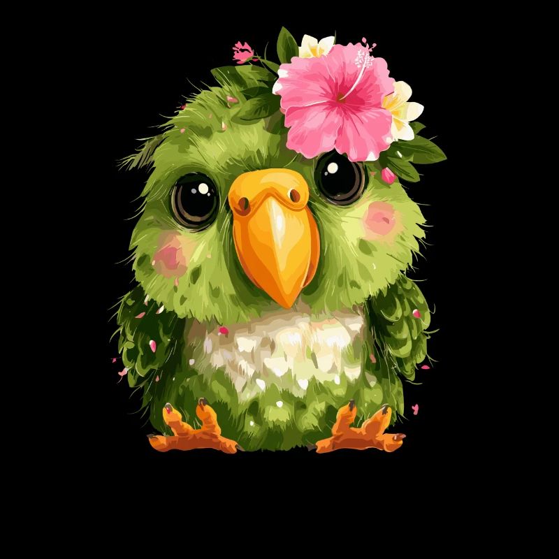 Perroquet de printemps avec une couronne florale