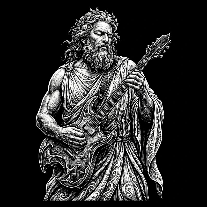 Poseidon plays guitar