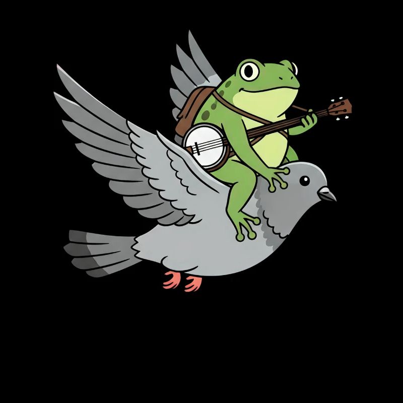 Frog guitarist on pigeon