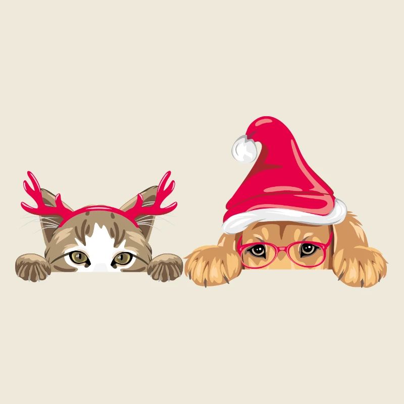 Regard sur le chiot et le chat dans les accessoires de Noël