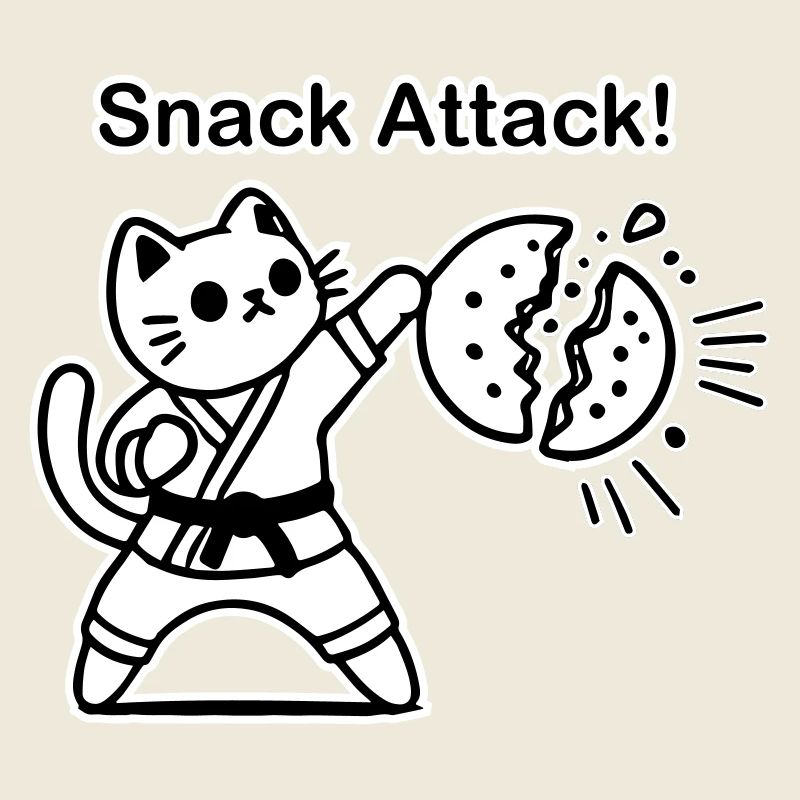 Karate Cat punching a cookie - Snack Attack Design