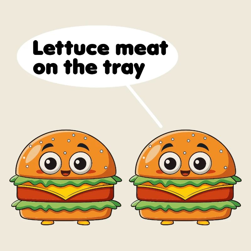 Salatfleisch auf dem Tablett lustiges Burger-Wortspiel