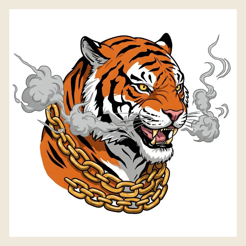 Rauchender Tiger mit Goldkette - Comic Vibes