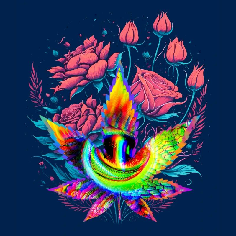 Feuille de cannabis psychédélique avec œil de dragon