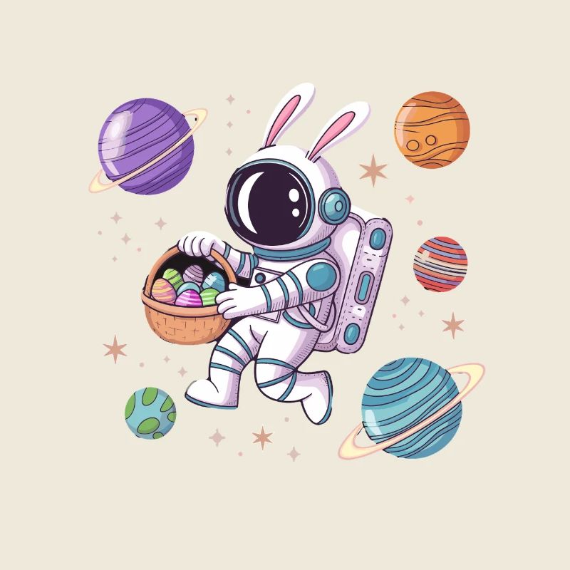 Lapin de Pâques astronaute dans l’espace avec des planètes